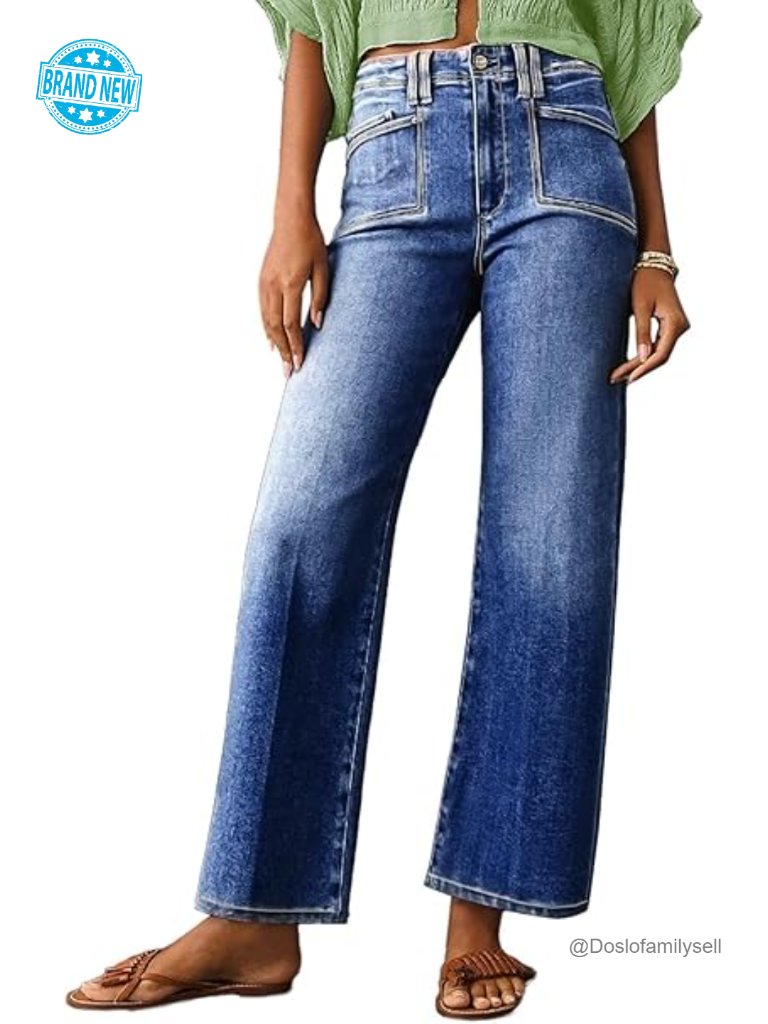 Wide Leg Jeans High Waisted Stretchy Buttoned Denim Pants Trendy 2025 With